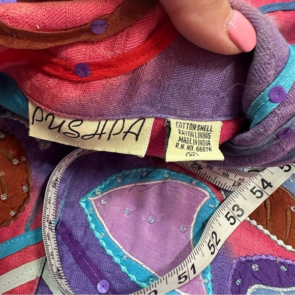 vintage quilted cotton jacket made in india colorful geometric sz XL sequins - Picture 7 of 9